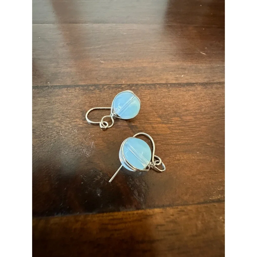 Very Light Blue Ball Earrings with Silver Tone Accents Women Bohochic Style‎